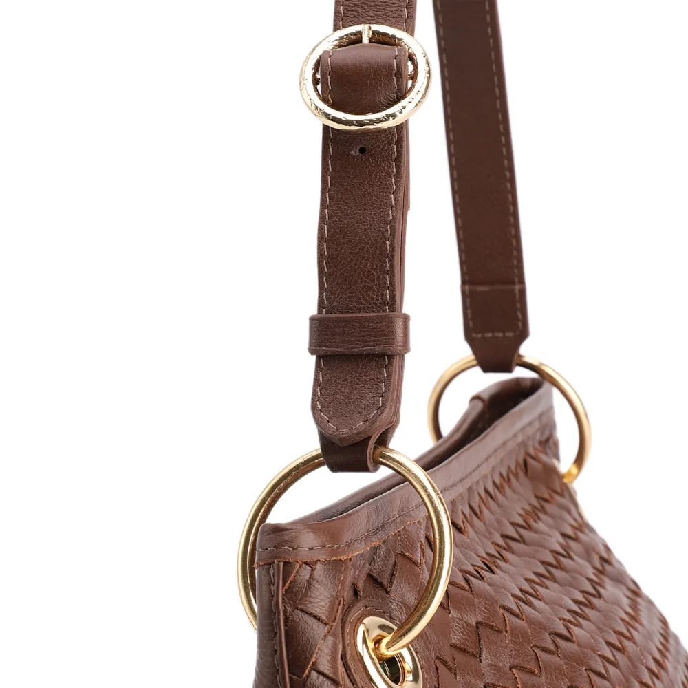 Bolsa Tote Grande Couro Marrom Tressê Argola - imagem 7