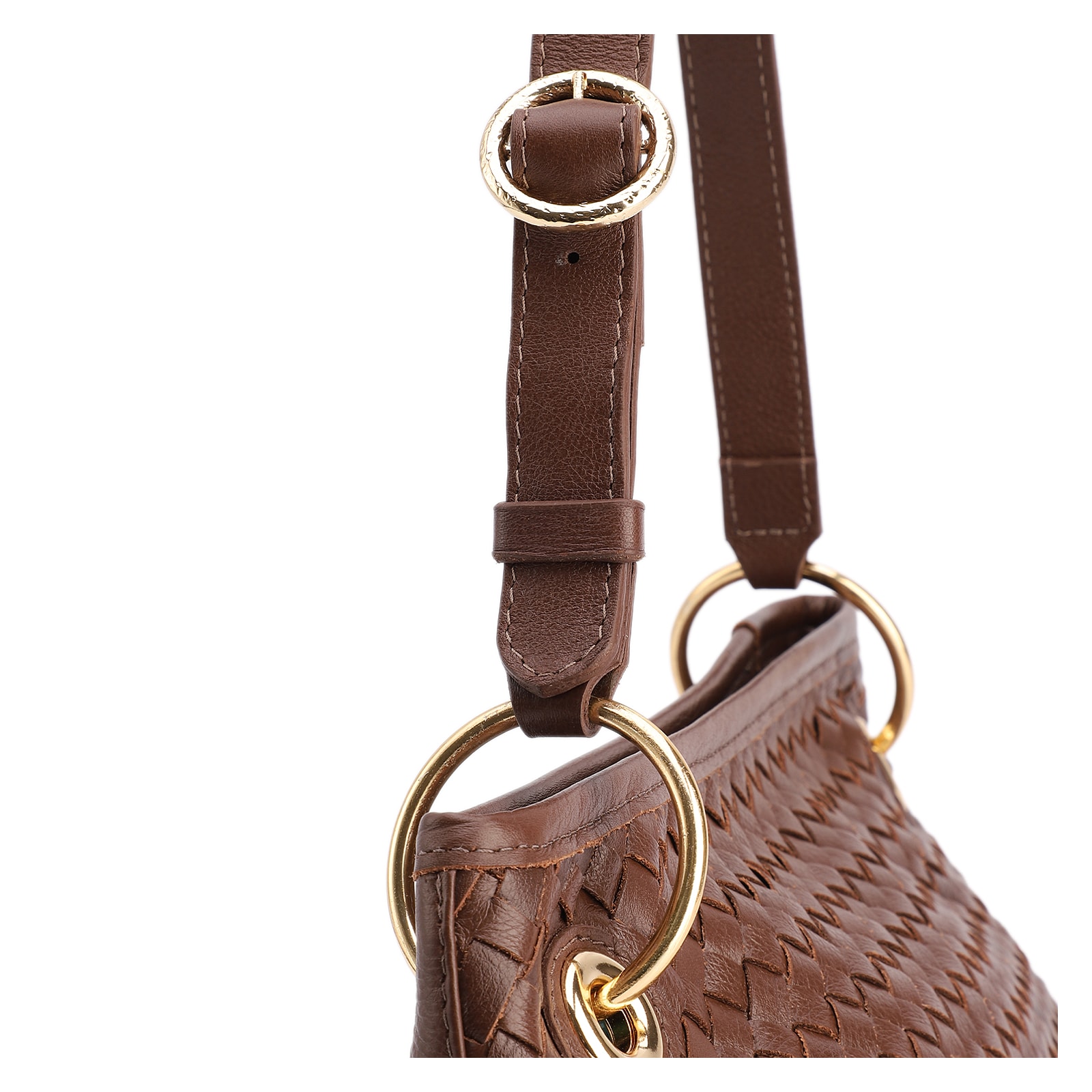 Bolsa Tote Grande Couro Marrom Tressê Argola