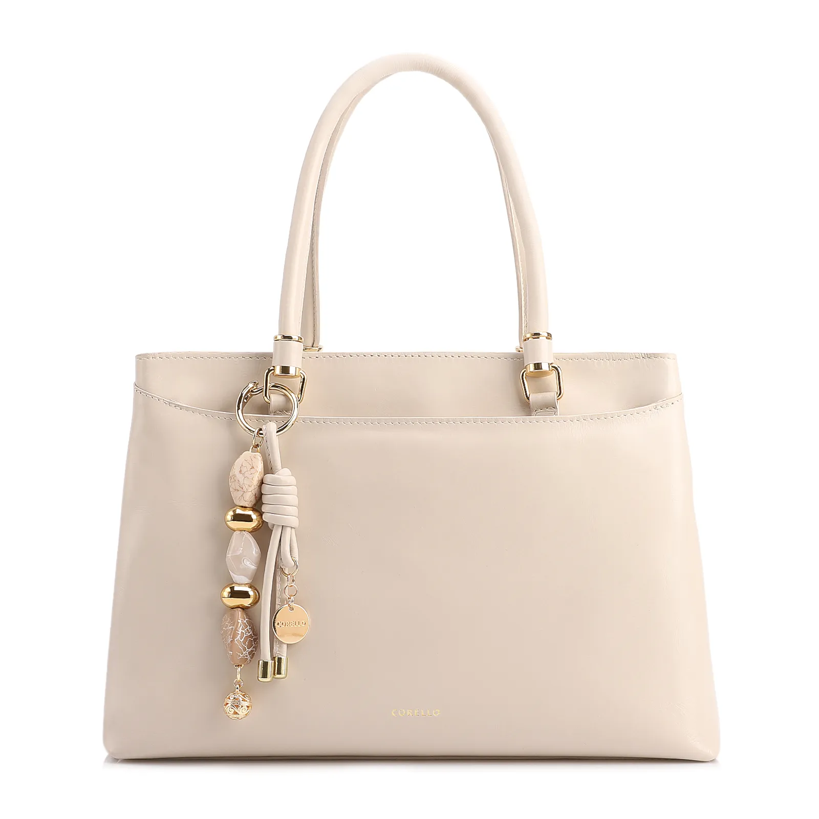  Bolsa Tote Grande Couro Off White Detalhe Pingente