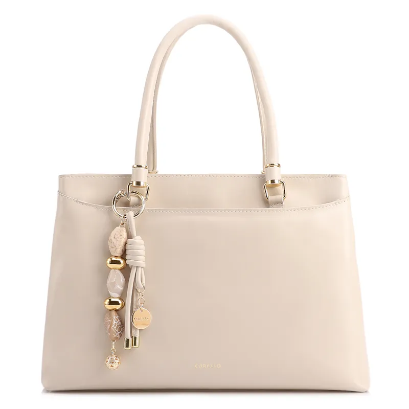  Bolsa Tote Grande Couro Off White Detalhe Pingente