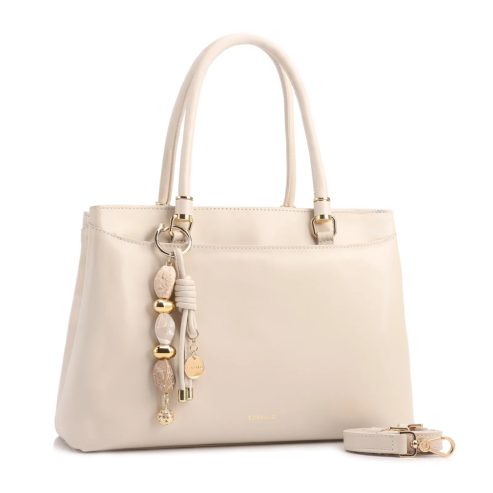  Bolsa Tote Grande Couro Off White Detalhe Pingente