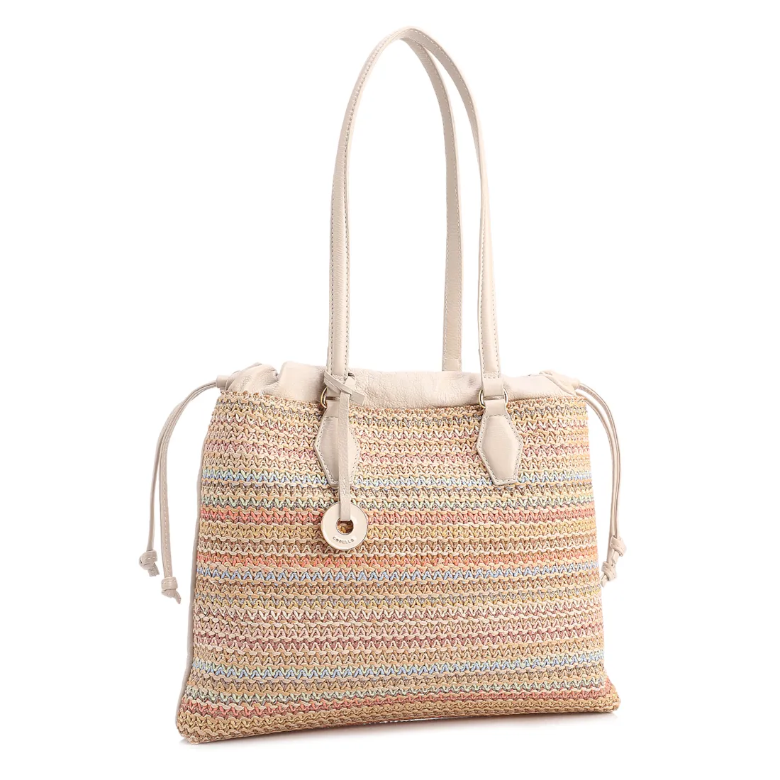 Bolsa Tote Grande Couro Off White Rafia Multicolor Pingente - foto 3