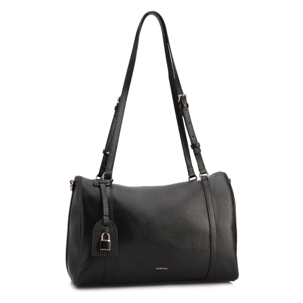Bolsa Tote Grande Couro Preta Alça New Lezard - imagem 3
