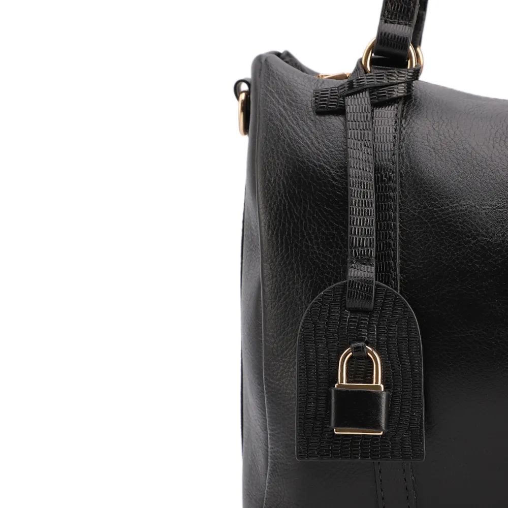 Bolsa Tote Grande Couro Preta Alça New Lezard - imagem 7