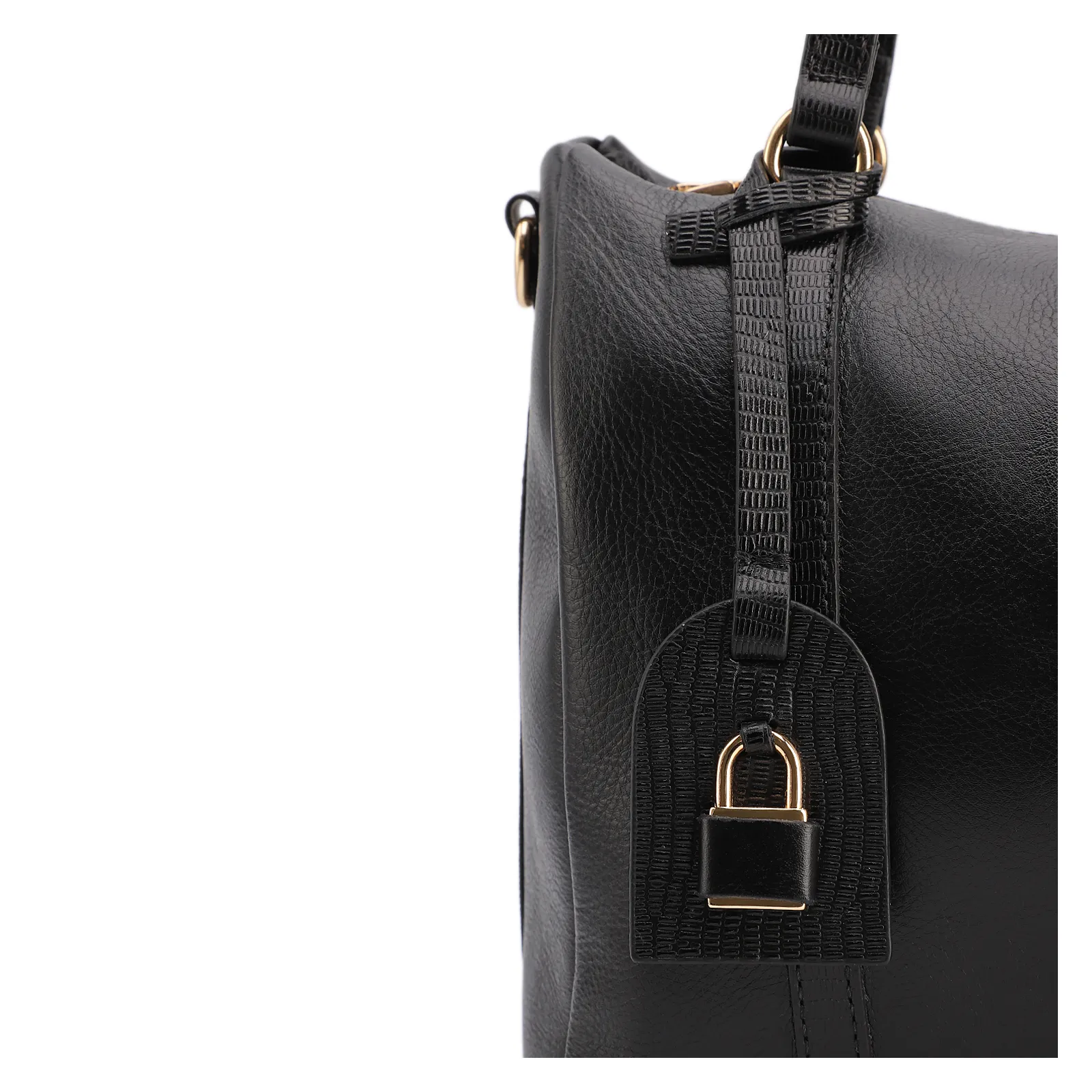 Bolsa Tote Grande Couro Preta Alça New Lezard