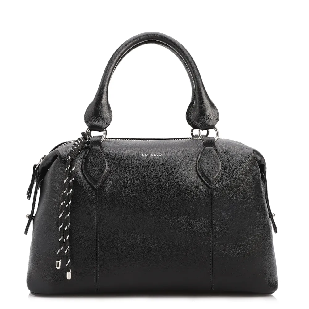 Bolsa Tote Grande Couro Preta Compartimentos