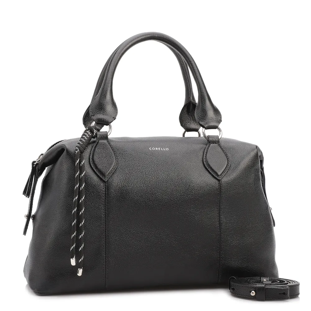 Bolsa Tote Grande Couro Preta Compartimentos - imagem 3