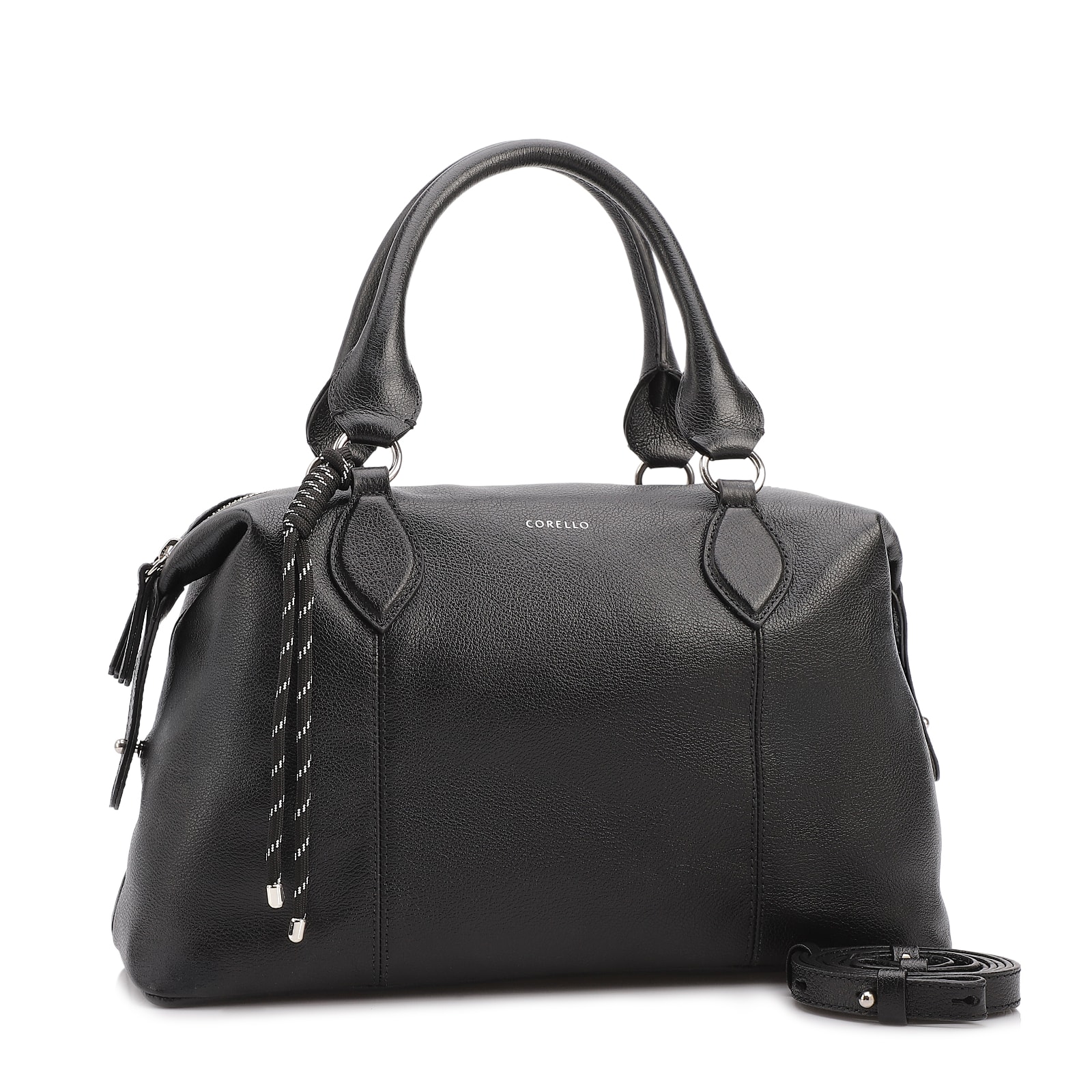 Bolsa Tote Grande Couro Preta Compartimentos