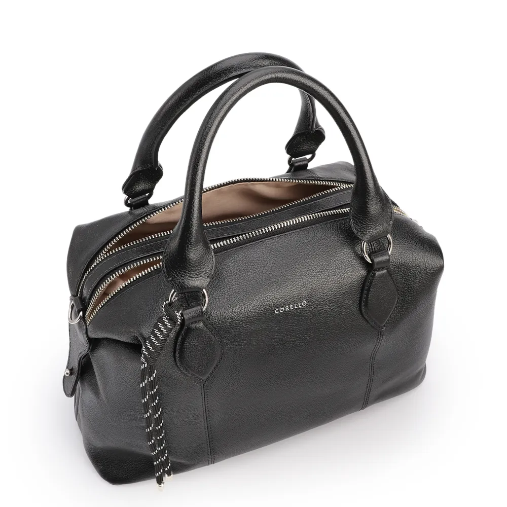 Bolsa Tote Grande Couro Preta Compartimentos - imagem 5