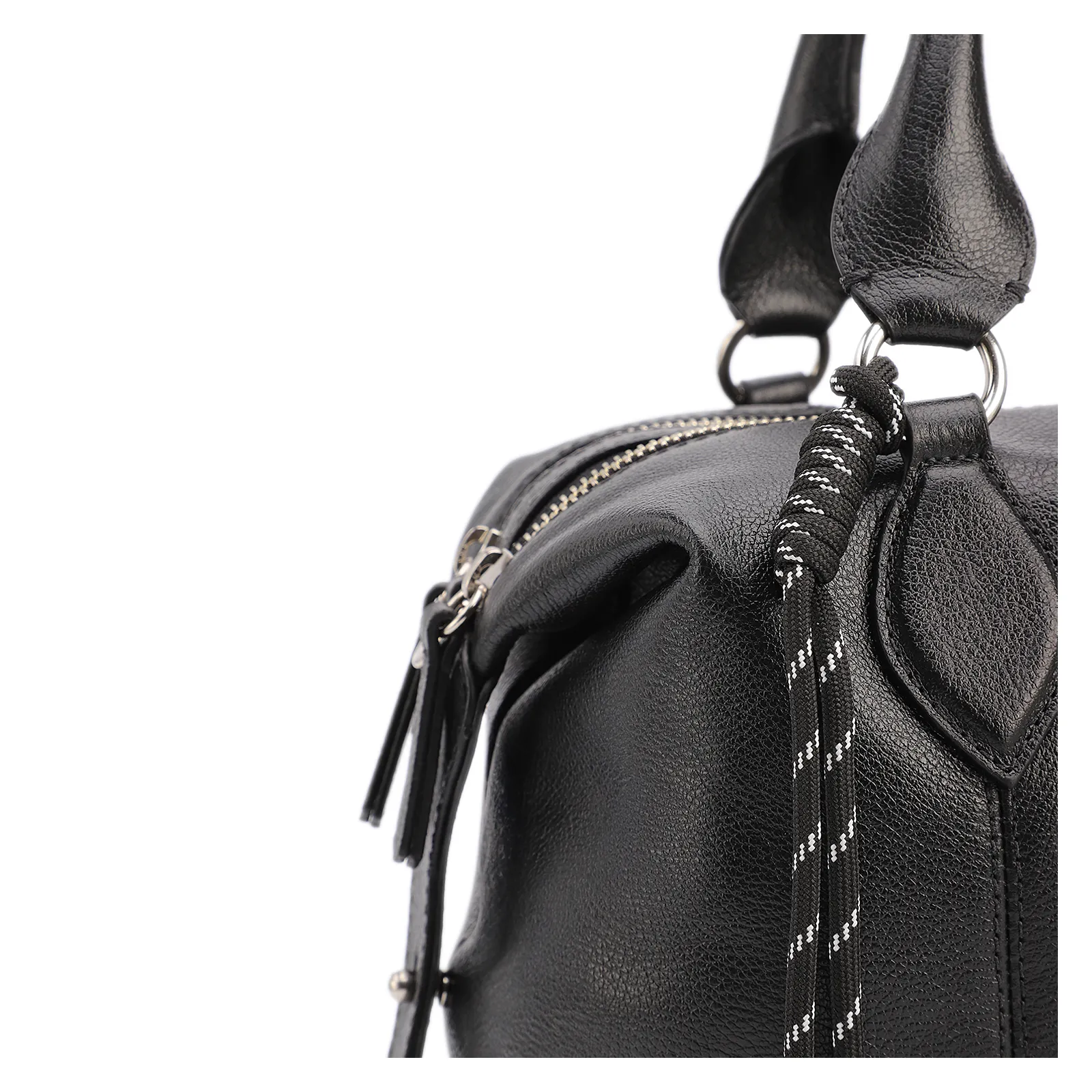 Bolsa Tote Grande Couro Preta Compartimentos