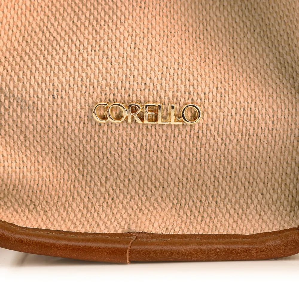 Bolsa Tote Grande Linho Bege Couro Marrom Claro Fivela Dourada - imagem 5