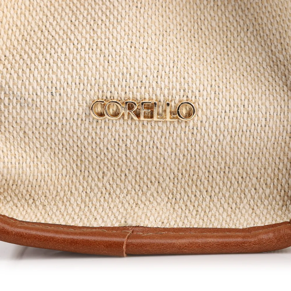 Bolsa Tote Grande Linho Bege Couro Marrom Claro Fivela Dourada - imagem 6