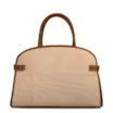 Bolsa Tote Grande Linho Bege Couro Marrom Claro Fivela Dourada - imagem 3