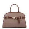 Bolsa Tote Grande Linho/Couro Marrom Fivela Dourada - imagem 1