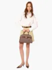 Bolsa Tote Grande Linho/Couro Marrom Fivela Dourada - imagem 7