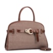 Bolsa Tote Grande Linho/Couro Marrom Fivela Dourada - imagem 2