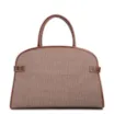 Bolsa Tote Grande Linho/Couro Marrom Fivela Dourada - imagem 4
