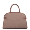Bolsa Tote Grande Linho/Couro Marrom Fivela Dourada - imagem 3