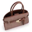 Bolsa Tote Grande Linho/Couro Marrom Fivela Dourada - imagem 4