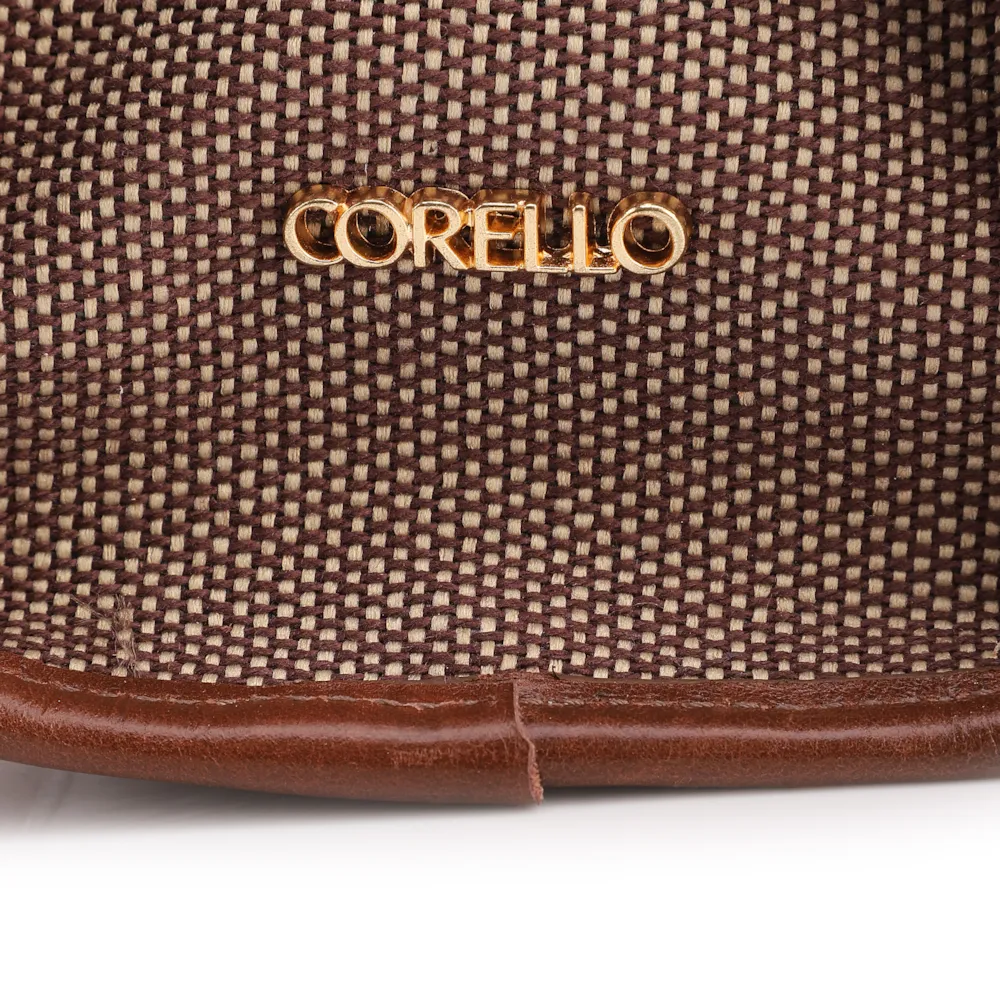 Bolsa Tote Grande Linho/Couro Marrom Fivela Dourada - imagem 6