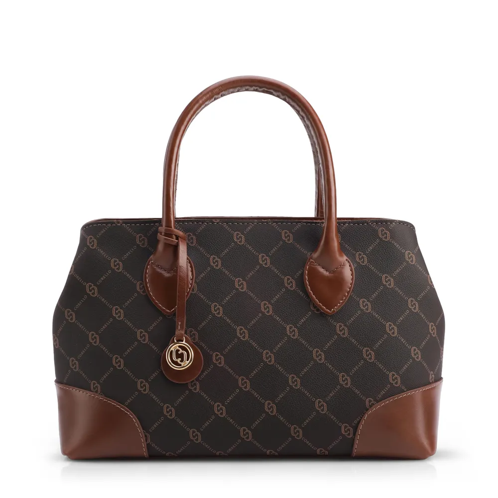 Bolsa Tote Grande Marrom Alt/Couro Monograma Pingente Dourado
