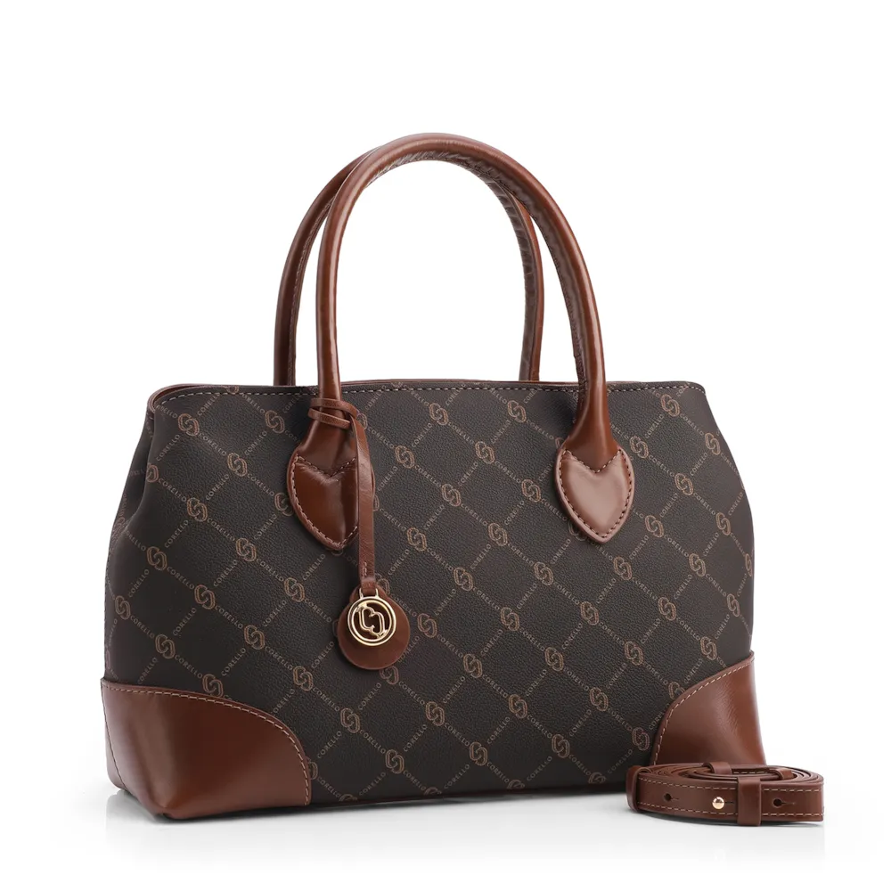 Bolsa Tote Grande Marrom Alt/Couro Monograma Pingente Dourado - imagem 2
