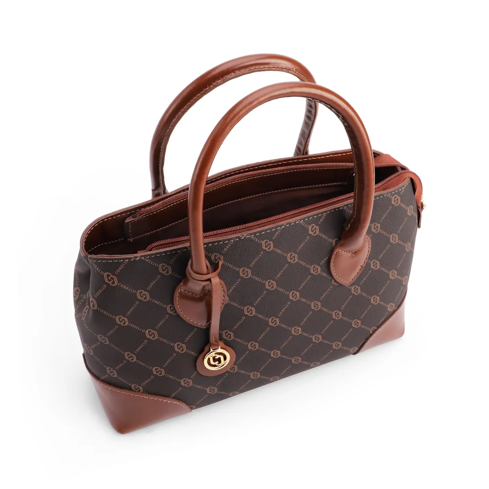 Bolsa Tote Grande Marrom Alt/Couro Monograma Pingente Dourado - imagem 4