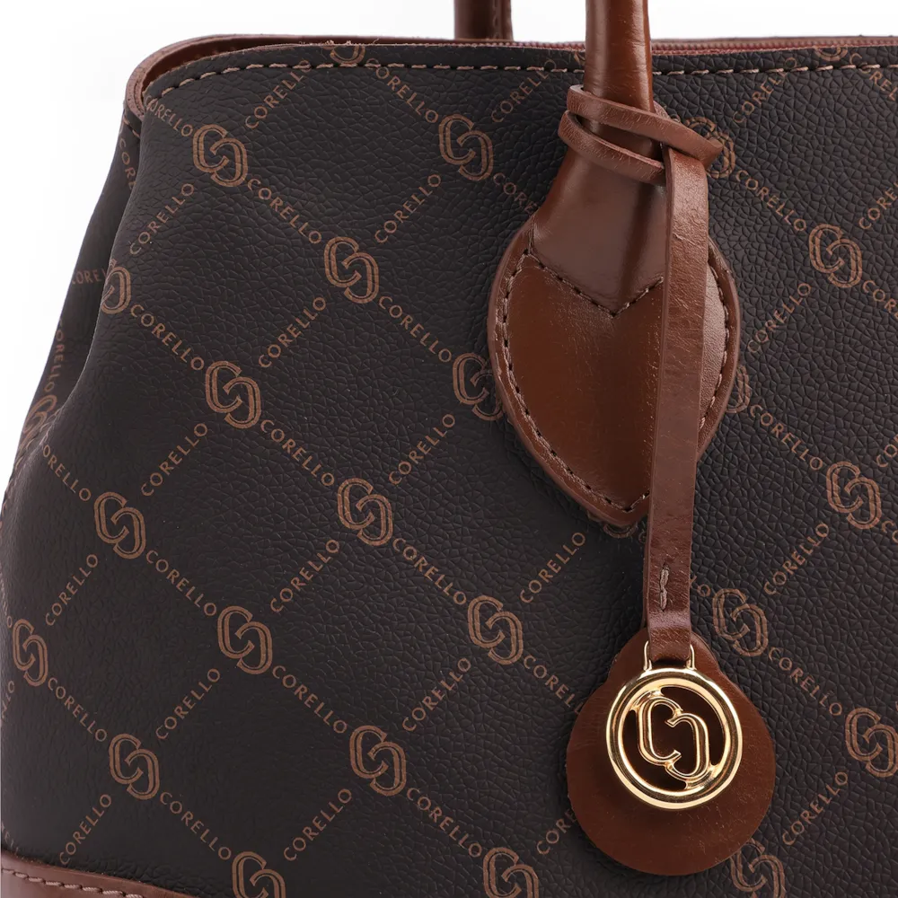 Bolsa Tote Grande Marrom Alt/Couro Monograma Pingente Dourado - imagem 7