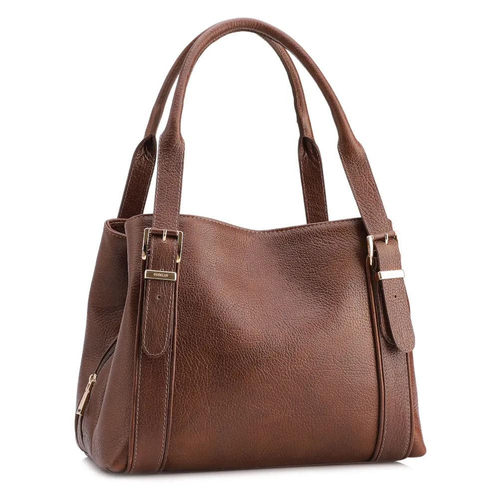 Bolsa Tote Grande Marrom Couro Antique Alça Fivela - imagem 3