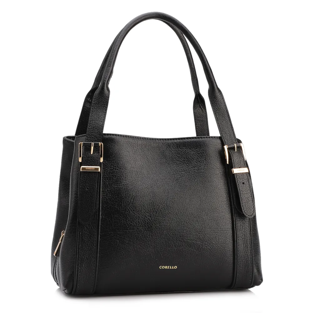 Bolsa Tote Grande Preta Couro Antique Alça Fivela - imagem 2