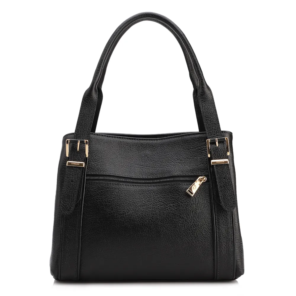 Bolsa Tote Grande Preta Couro Antique Alça Fivela - imagem 3