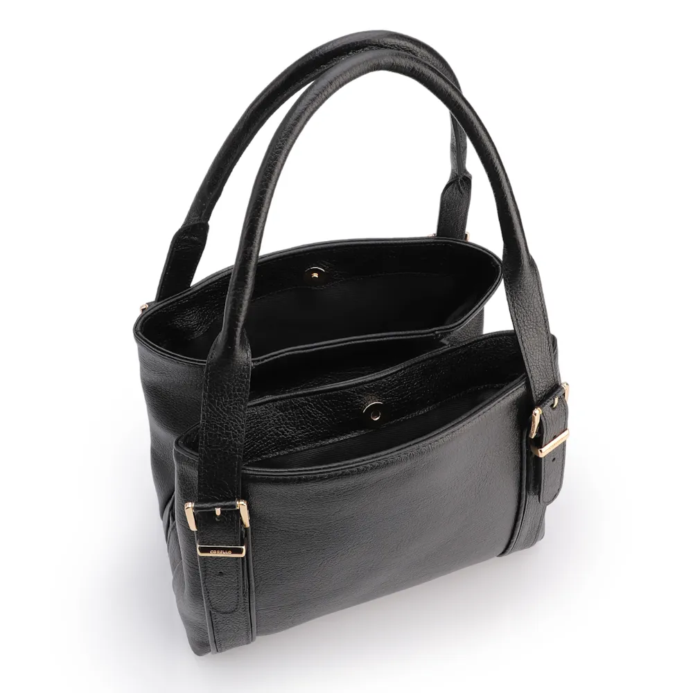 Bolsa Tote Grande Preta Couro Antique Alça Fivela - imagem 4