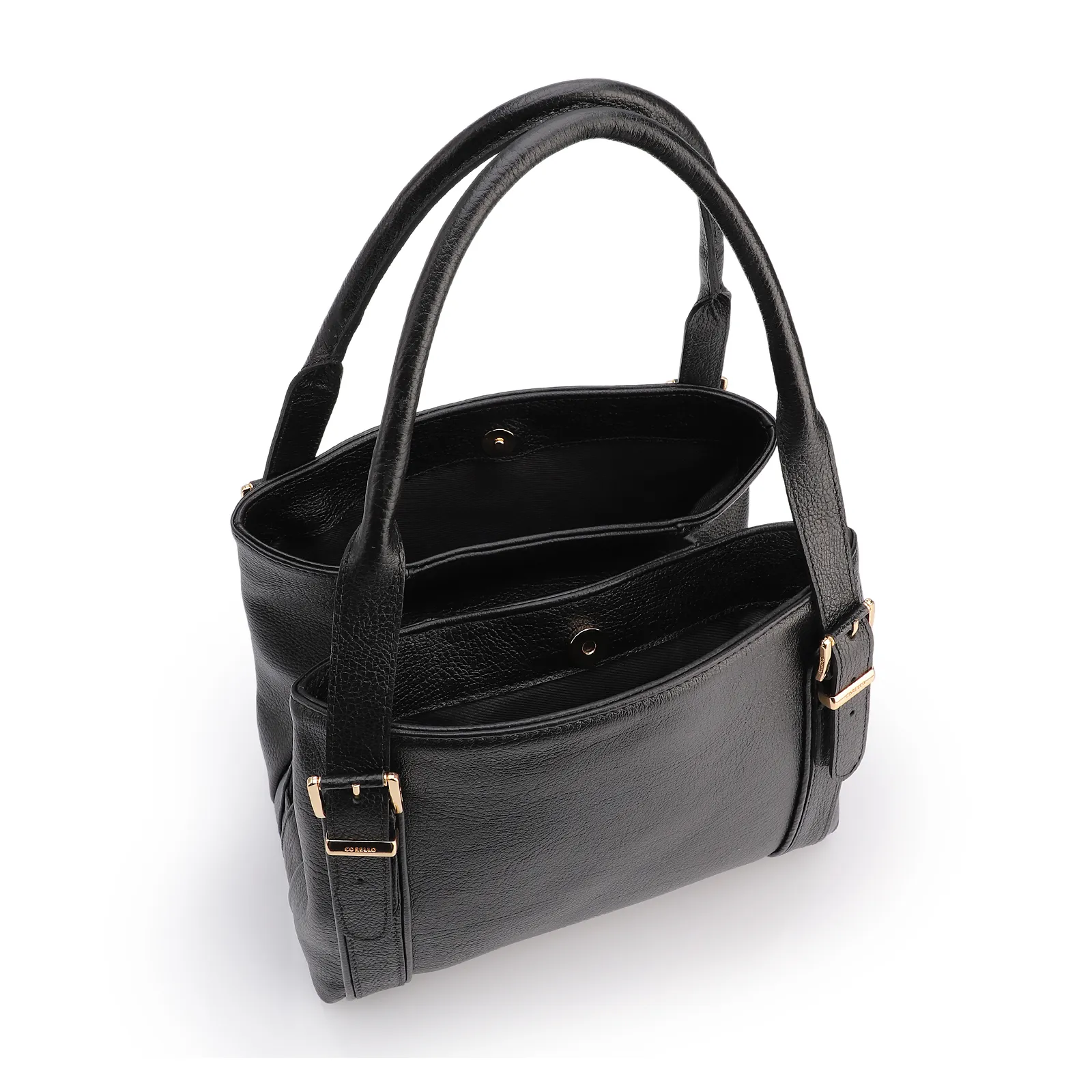Bolsa Tote Grande Preta Couro Antique Alça Fivela