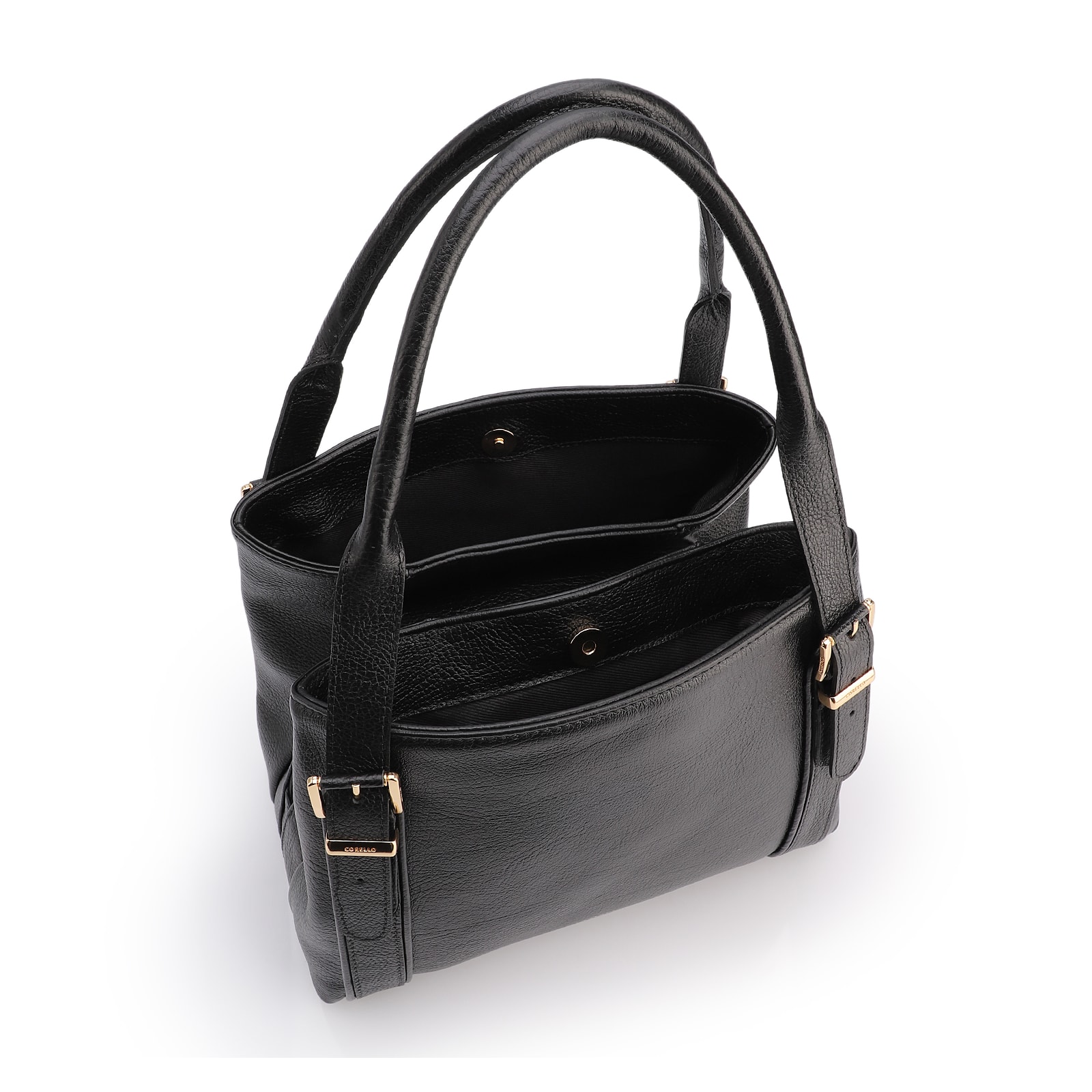 Bolsa Tote Grande Preta Couro Antique Alça Fivela