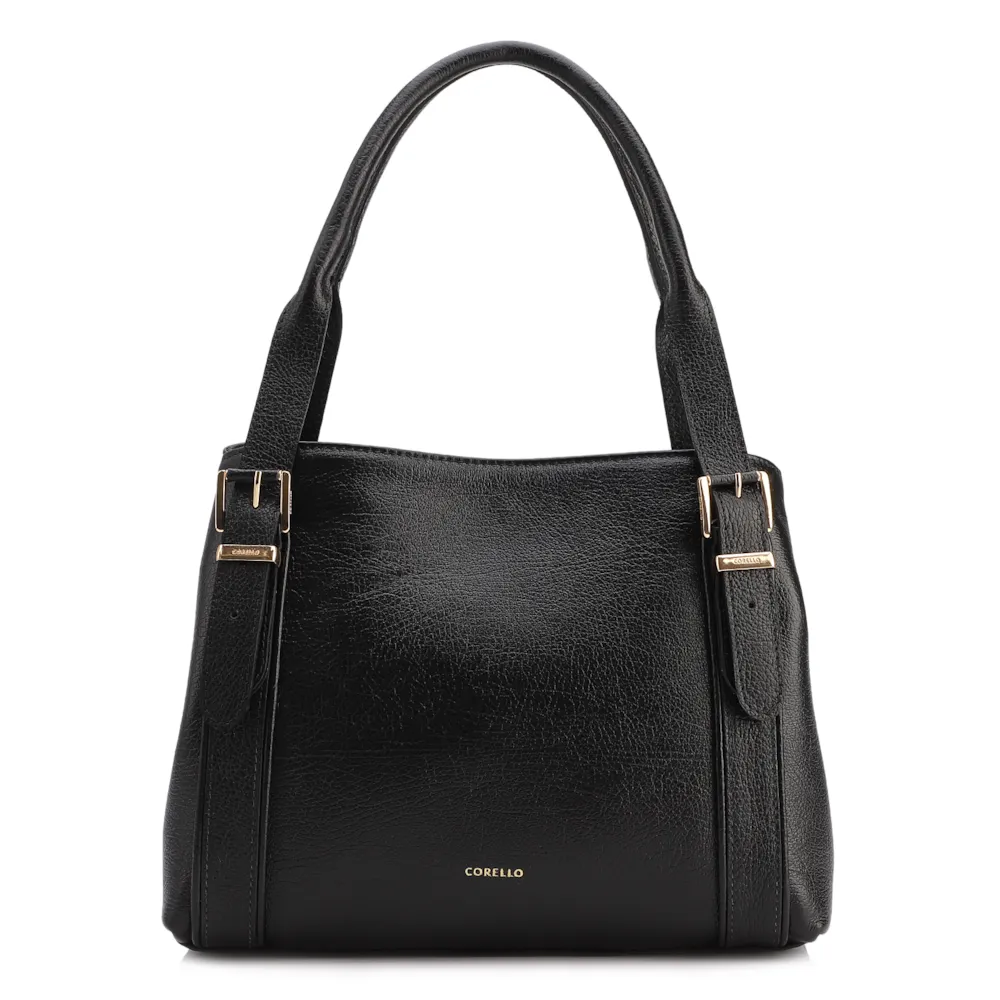Bolsa Tote Grande Preta Couro Antique Alça Fivela