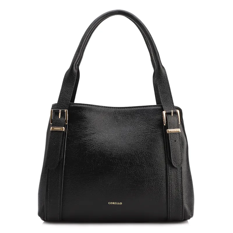 Bolsa Tote Grande Preta Couro Antique Alça Fivela