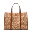  Bolsa Tote Grande Tecido/Couro Marrom Claro Animal Print - imagem 1