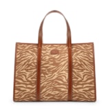  Bolsa Tote Grande Tecido/Couro Marrom Claro Animal Print