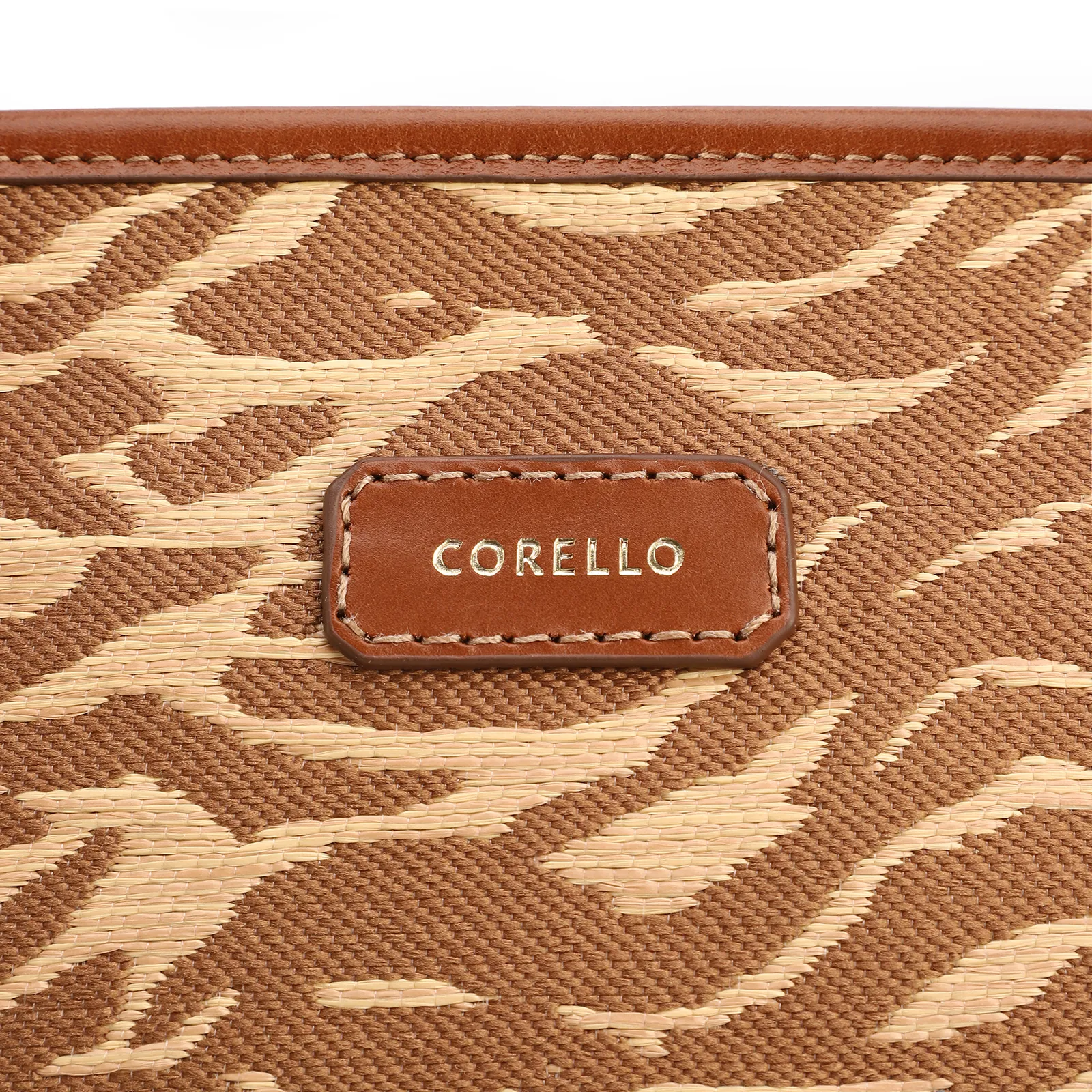  Bolsa Tote Grande Tecido/Couro Marrom Claro Animal Print