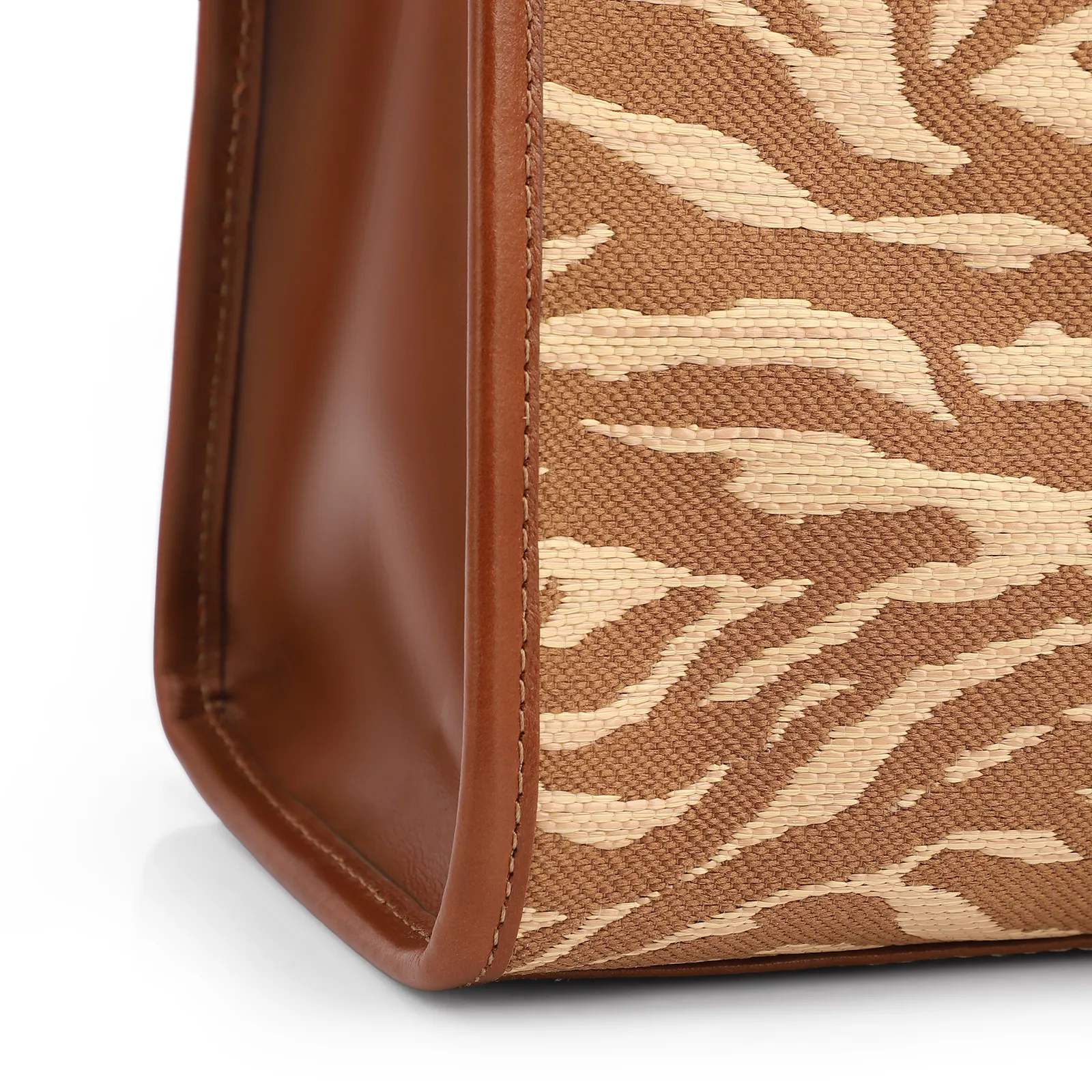  Bolsa Tote Grande Tecido/Couro Marrom Claro Animal Print
