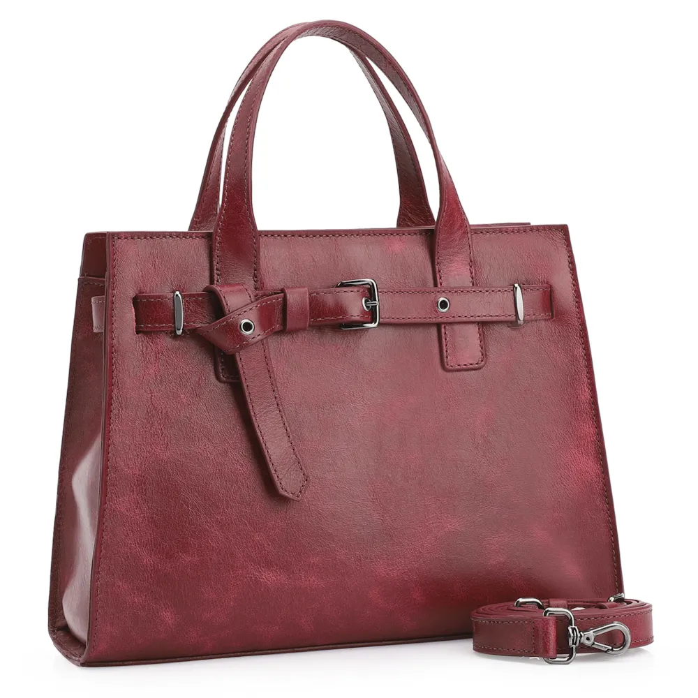 Bolsa Tote Ilhós Couro Estonado Vermelho - imagem 3