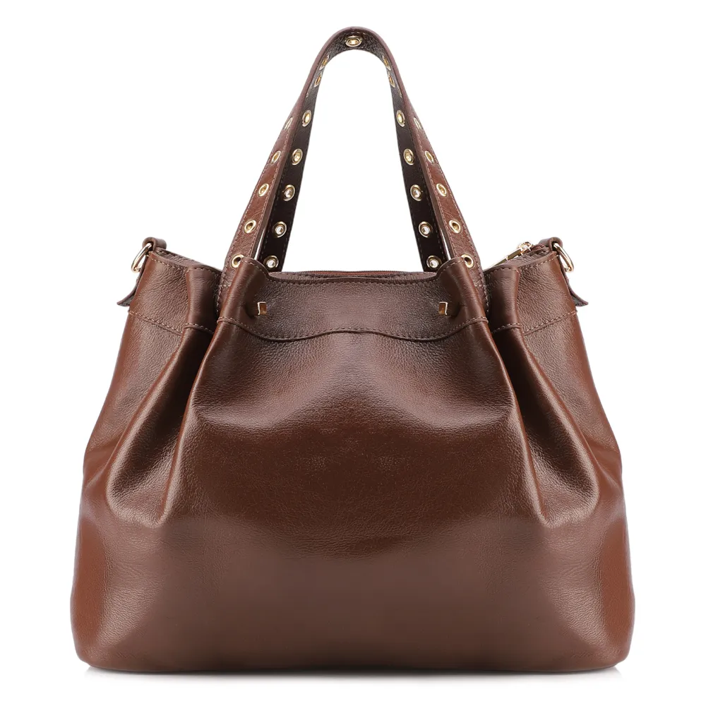Bolsa Tote Ilhós Couro Marrom - imagem 3