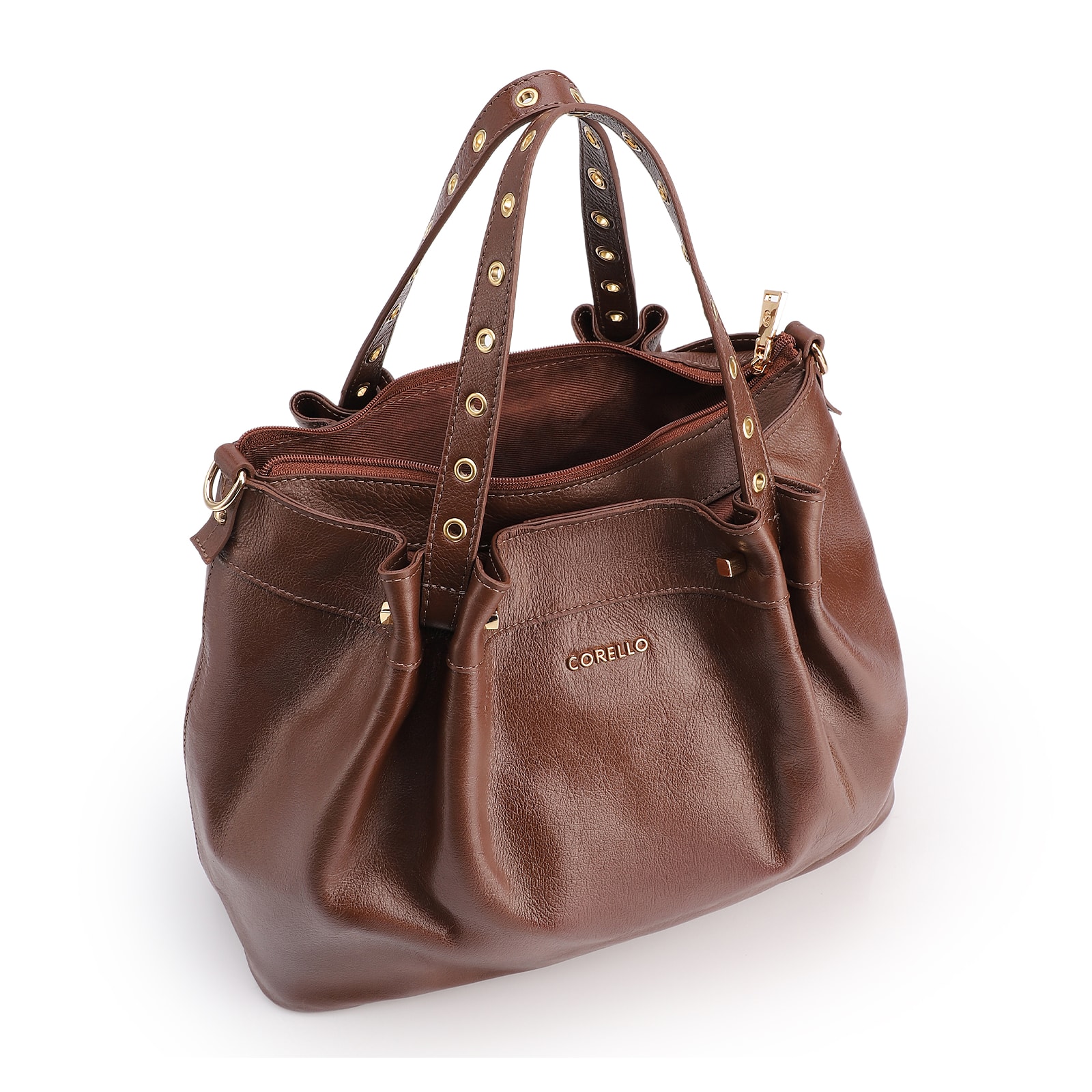 Bolsa Tote Ilhós Couro Marrom