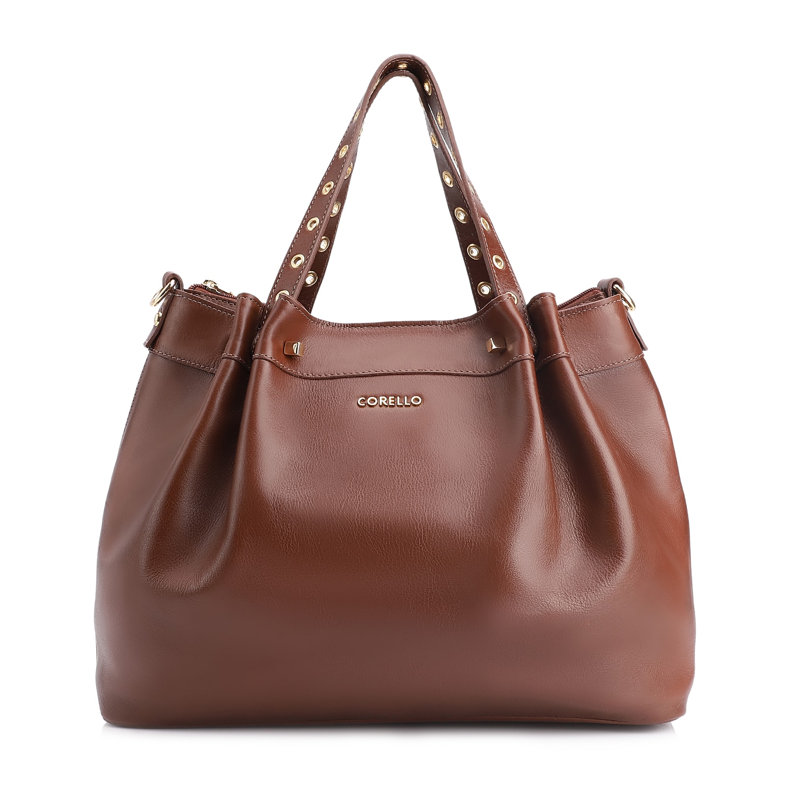 Bolsa Tote Ilhós Couro Marrom
