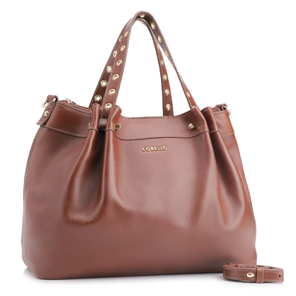 Bolsa Tote Ilhós Couro Marrom - imagem 2
