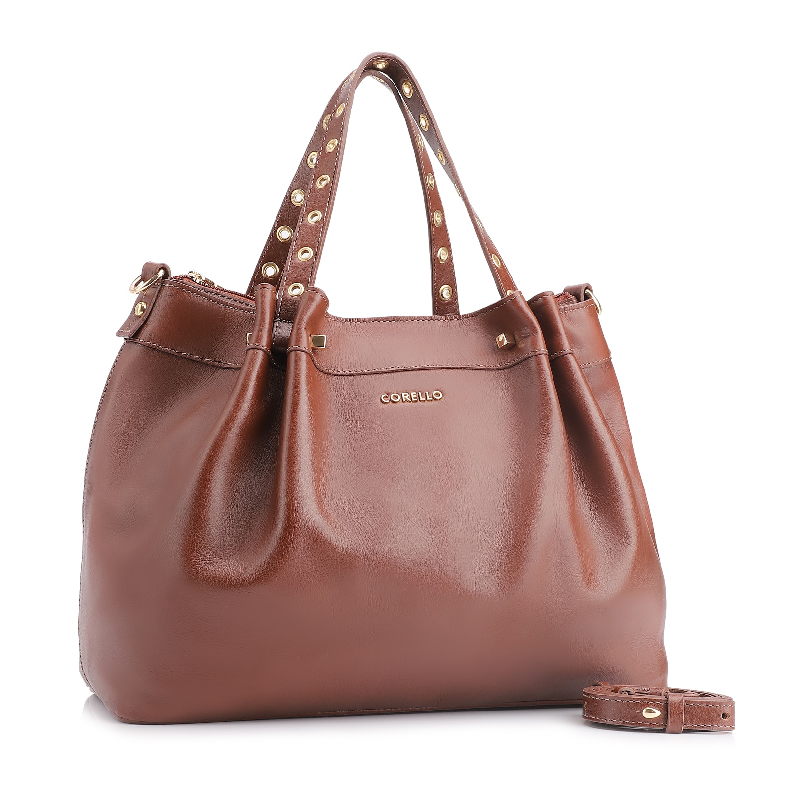 Bolsa Tote Ilhós Couro Marrom