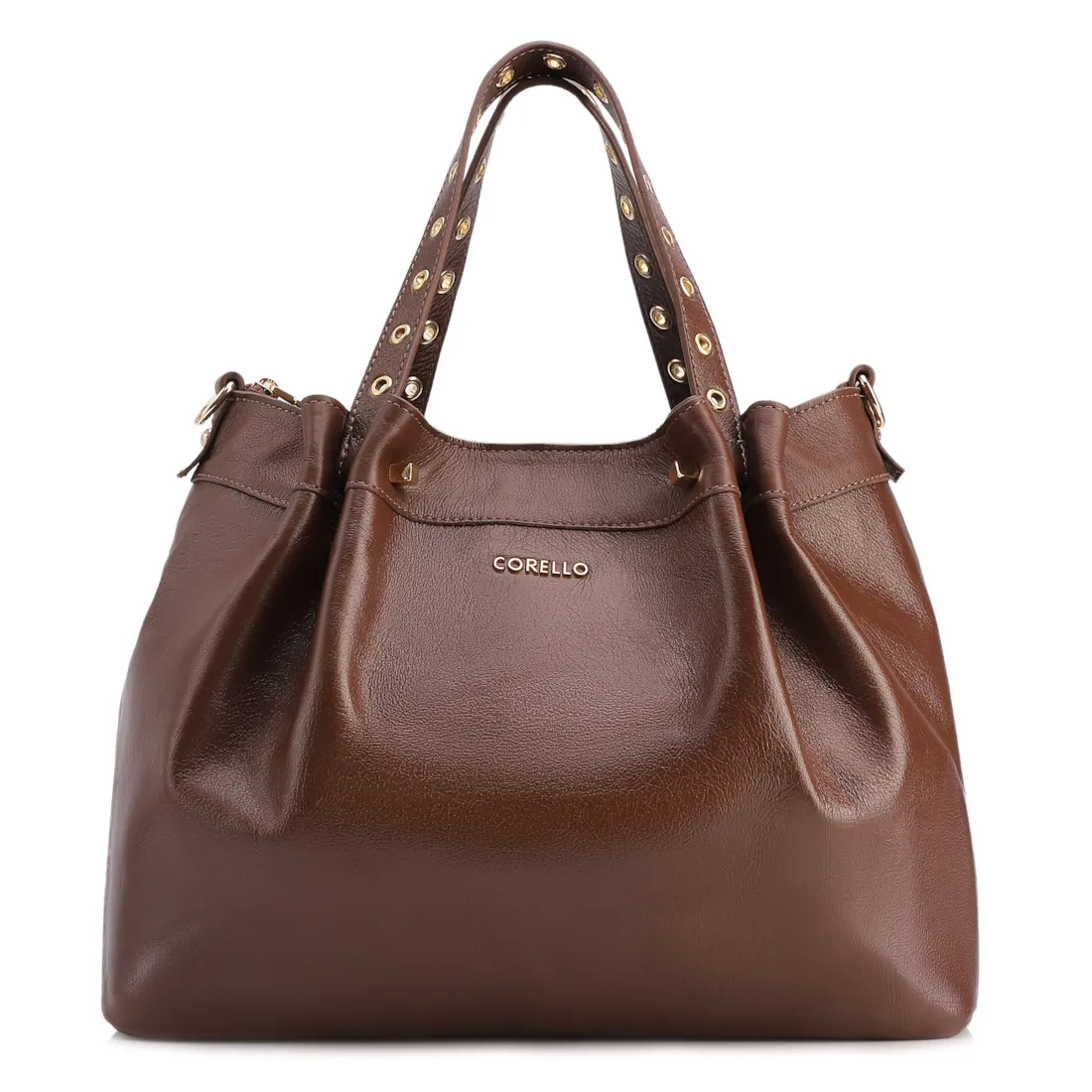 Bolsa Tote Ilhós Couro Marrom Escuro