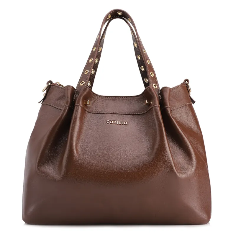 Bolsa Tote Ilhós Couro Marrom Escuro