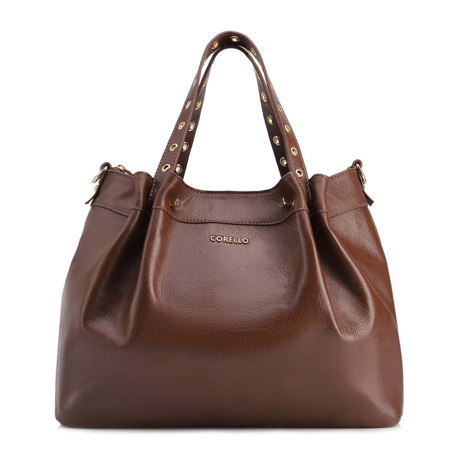 Bolsa Tote Ilhós Couro Marrom Escuro