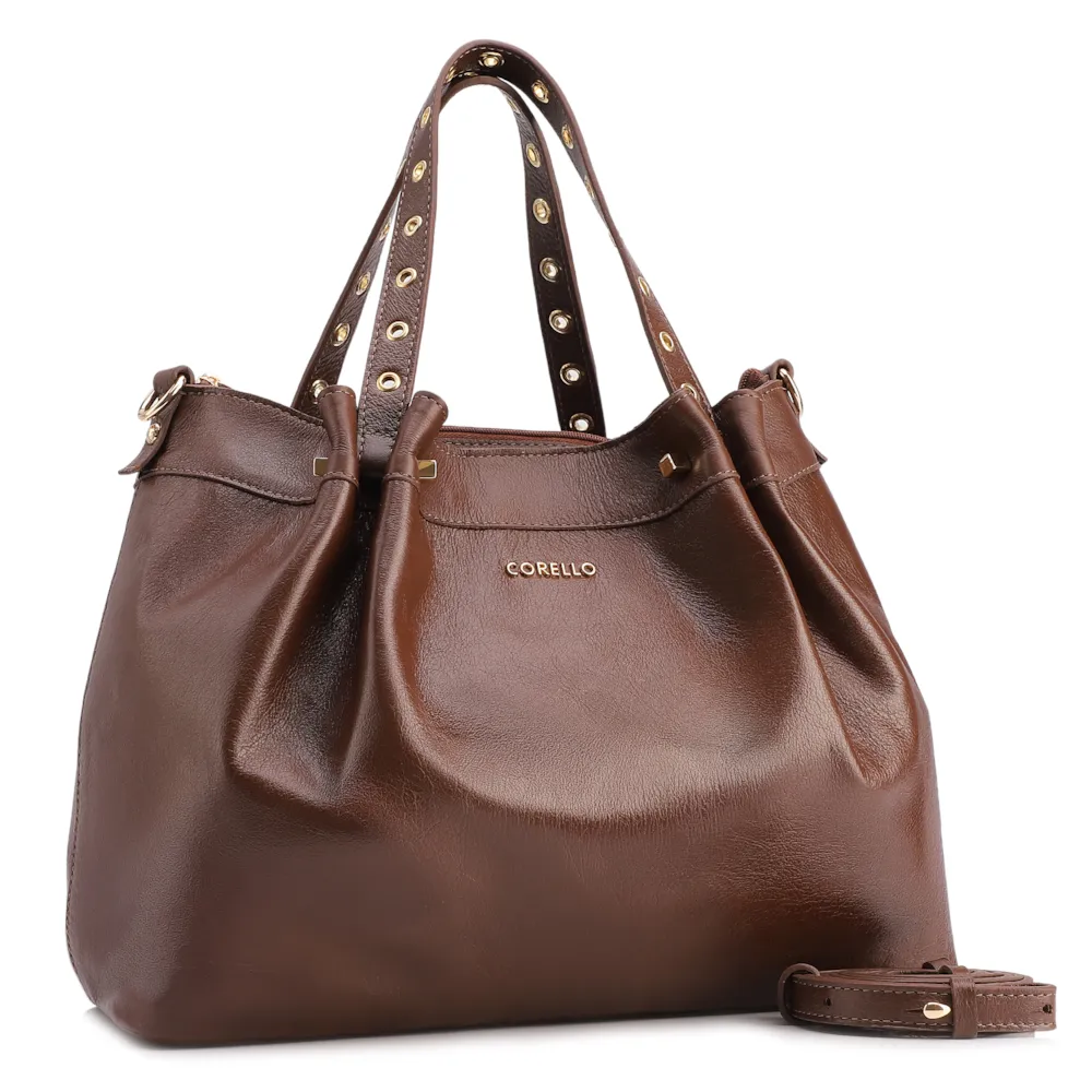 Bolsa Tote Ilhós Couro Marrom Escuro - imagem 2
